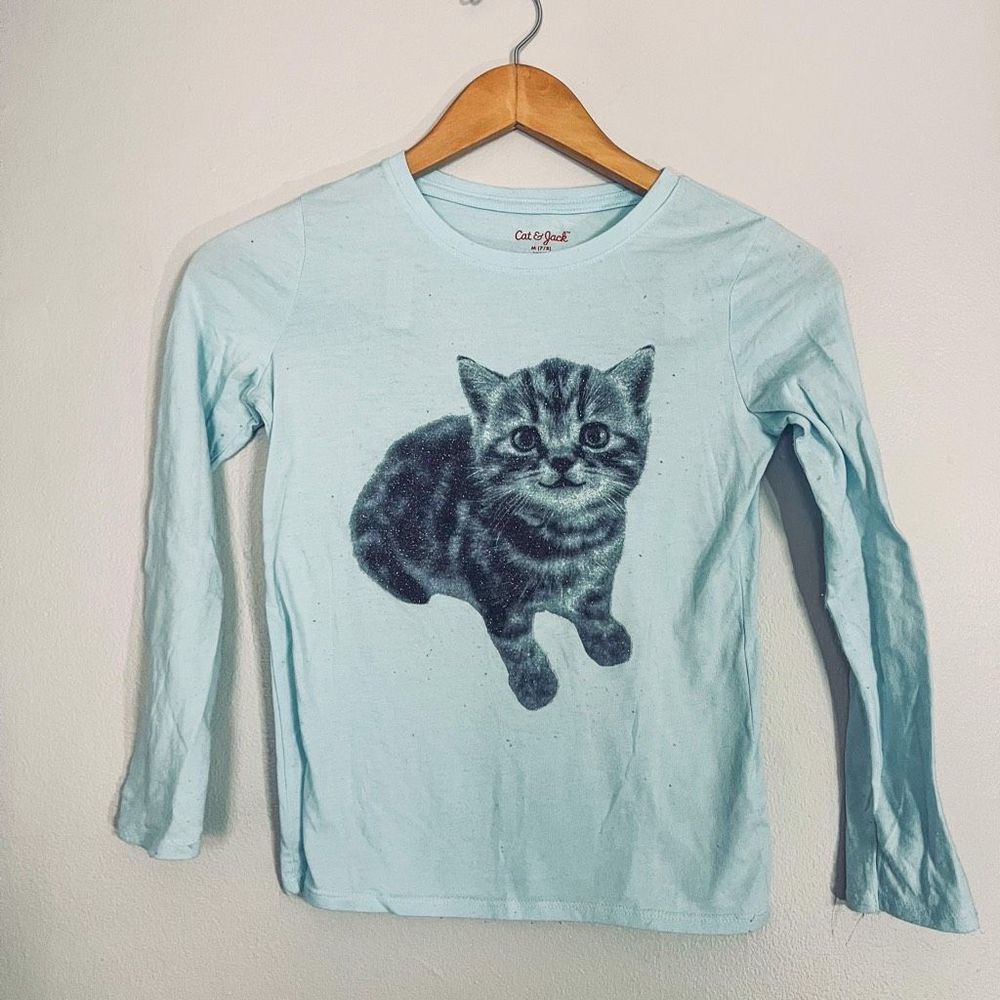 Cat & Jack Girls Cat Long Sleeve T-shirt Size Medium (7/8) Teal